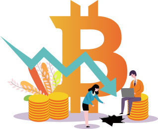 比特币暴跌虚拟货币概念插画