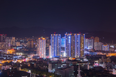 云南省玉溪市夜晚城区高楼大厦建筑