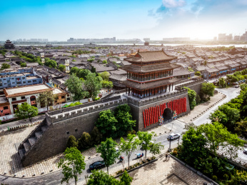 航拍中国山东聊城城市景观