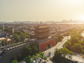 航拍中国山东聊城城市景观