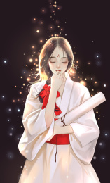 拿着画轴穿着汉服的少女