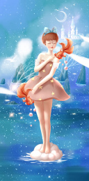 大海上飘着的站在云上的少女