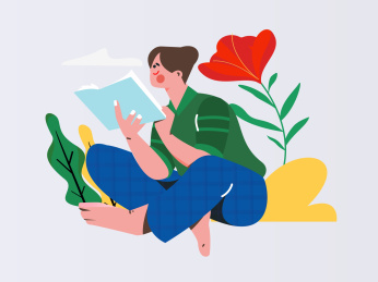 热爱阅读的男孩扁平矢量概念运营插画