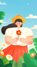 夏天女孩去郊游