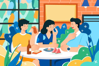 学生朋友聚会矢量插画