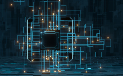 发光的电路与芯片 3D渲染