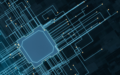 发光的电路与芯片 3D渲染