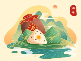 国风线条端午粽子插画
