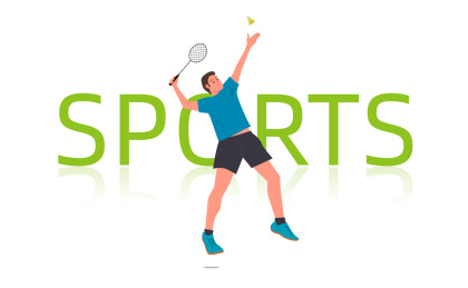 男青年打羽毛球运动矢量插画