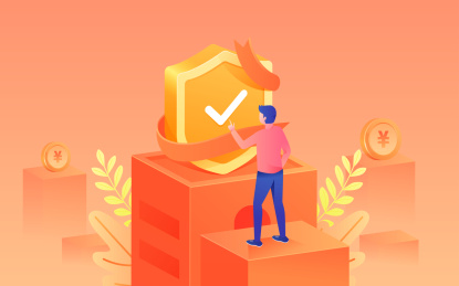 卡通盾牌守护人物健康保护数据安全矢量插画