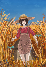 夏天站在麦田里的女孩