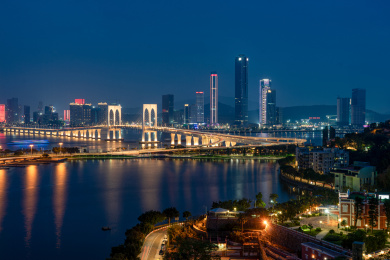 中国澳门城市风光夜景,西湾大桥