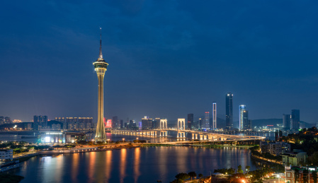 中国澳门城市风光夜景,澳门塔