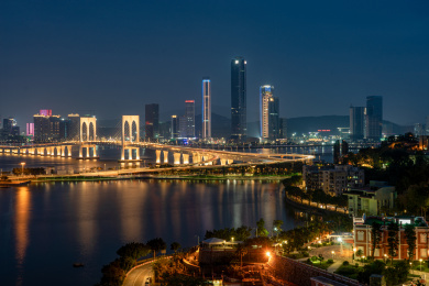 中国澳门城市风光夜景,西湾大桥
