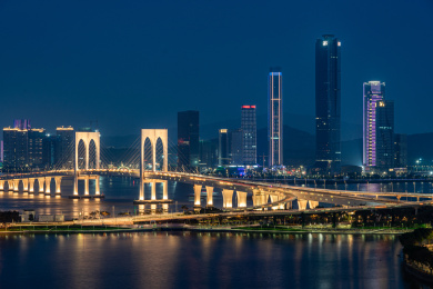 中国澳门城市风光夜景,西湾大桥