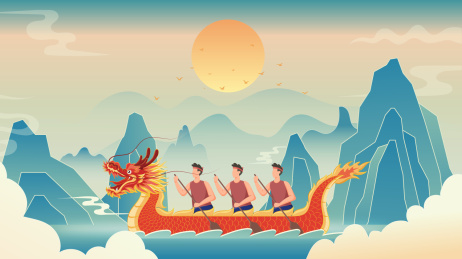 端午节赛龙舟场景展板国风国潮矢量插画