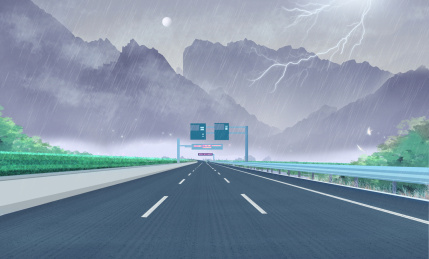 暴雨打雷天气森林里有一条山路穿过插画背景