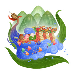 端午节传统习俗粽子香囊龙舟雄黄酒白底