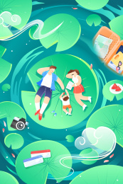 亲子夏季出游矢量插画