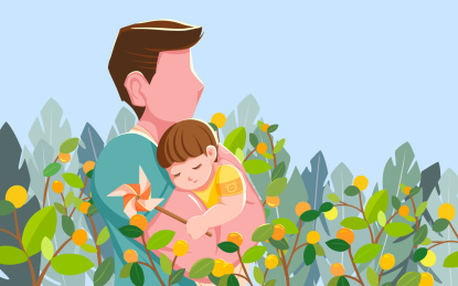 奶爸抱孩子插画海报