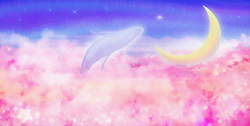 月亮在发光并浮在云彩中插画背景