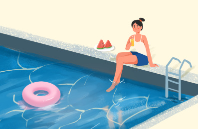 夏天泳池边女孩