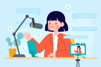 女主播正在网络直播矢量插画