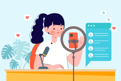 女主播正在网络直播矢量插画