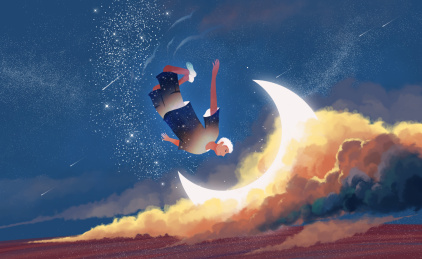 在星空自由翱翔的人插画