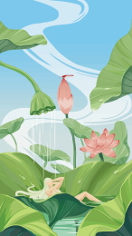 美女在荷叶中沐浴