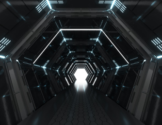 3D渲染的科幻灯光展台