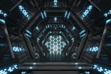 3D渲染的科幻灯光展台