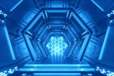 3D渲染的科幻灯光展台