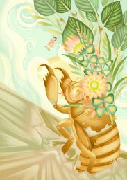 夏天蝉猴破土而出插画