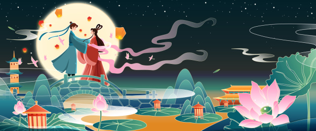 七夕节牛郎织女矢量插画