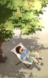 午后树荫下睡觉的小孩