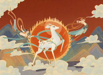 敦煌九色鹿飞天中国风国潮插画