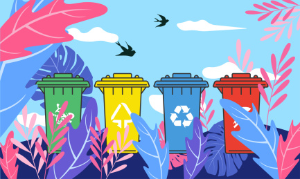 扁平风格垃圾分类后好的环境插画