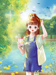 夏日小暑清新女孩插画