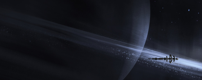 宇宙飞船孤独的航行在异星的轨道上