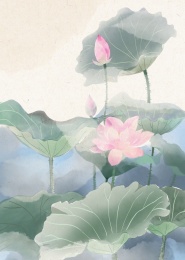 水墨手绘纸纹质感淡雅荷花图