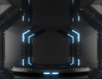 3D渲染的科幻灯光展台
