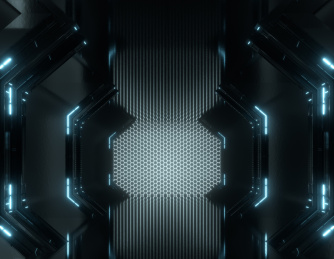 3D渲染的科幻灯光展台