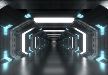 3D渲染的科幻灯光展台