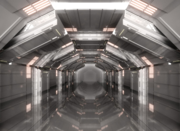 3D渲染的科幻灯光展台