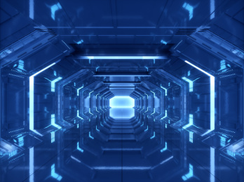 3D渲染的科幻灯光展台