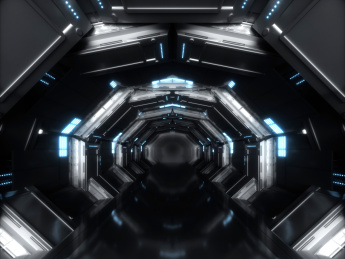 3D渲染的科幻灯光展台