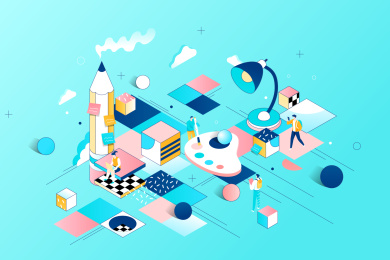 2.5D等距教育商务矢量插画