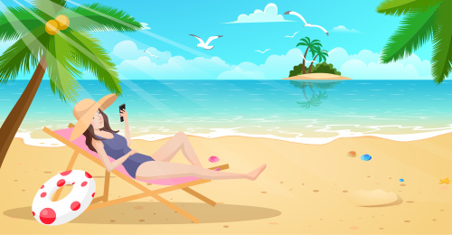 夏天女生旅游度假矢量插画