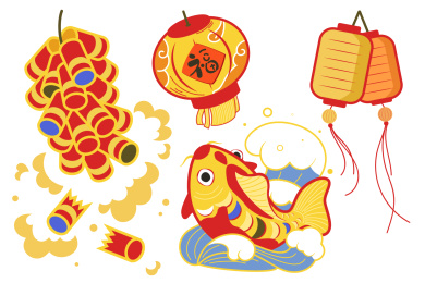 新年春节元素插画